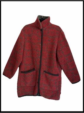 Vtg Woolrich Outdoor Women's Geometric Print Bouclé Snap Button Coat Sz M USA
